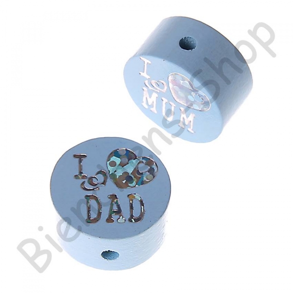 1x Motivperle I Love Mum/Dad mit Glitzer (silber)