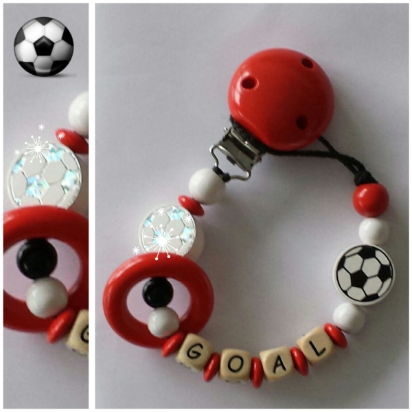 Fussballnuggikette für kleine Fussballfans, mit Glitzerscheibe und Name