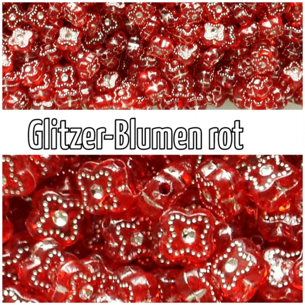 30 Stück Acrylperlen "Glitzer-Rosen", rot